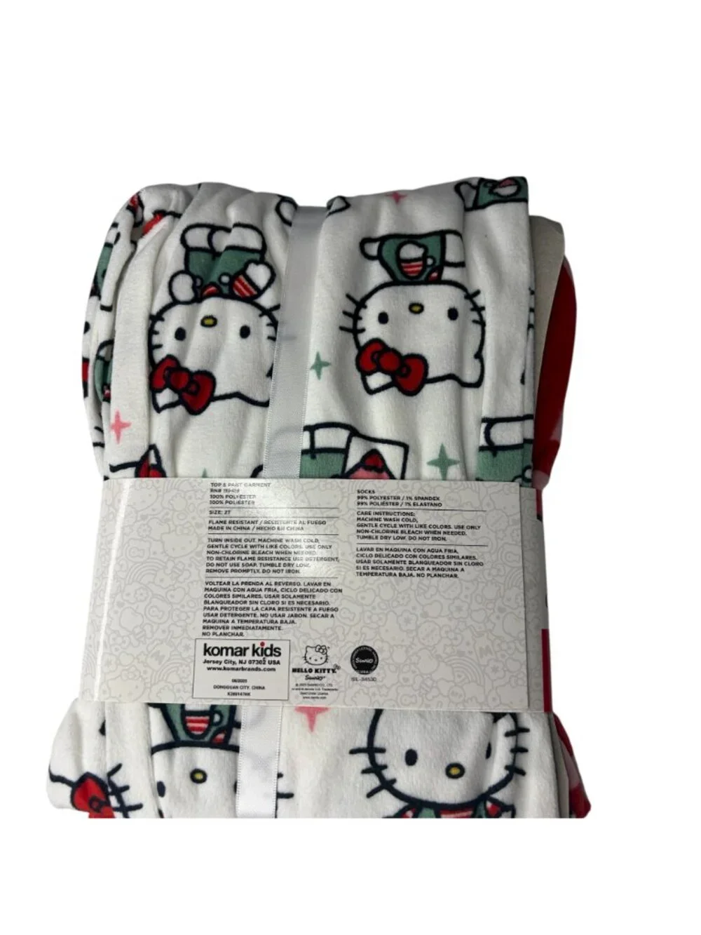 Hello Kitty Sleepwear Set with Cozy Socks Pajama Top and Pants Red and White